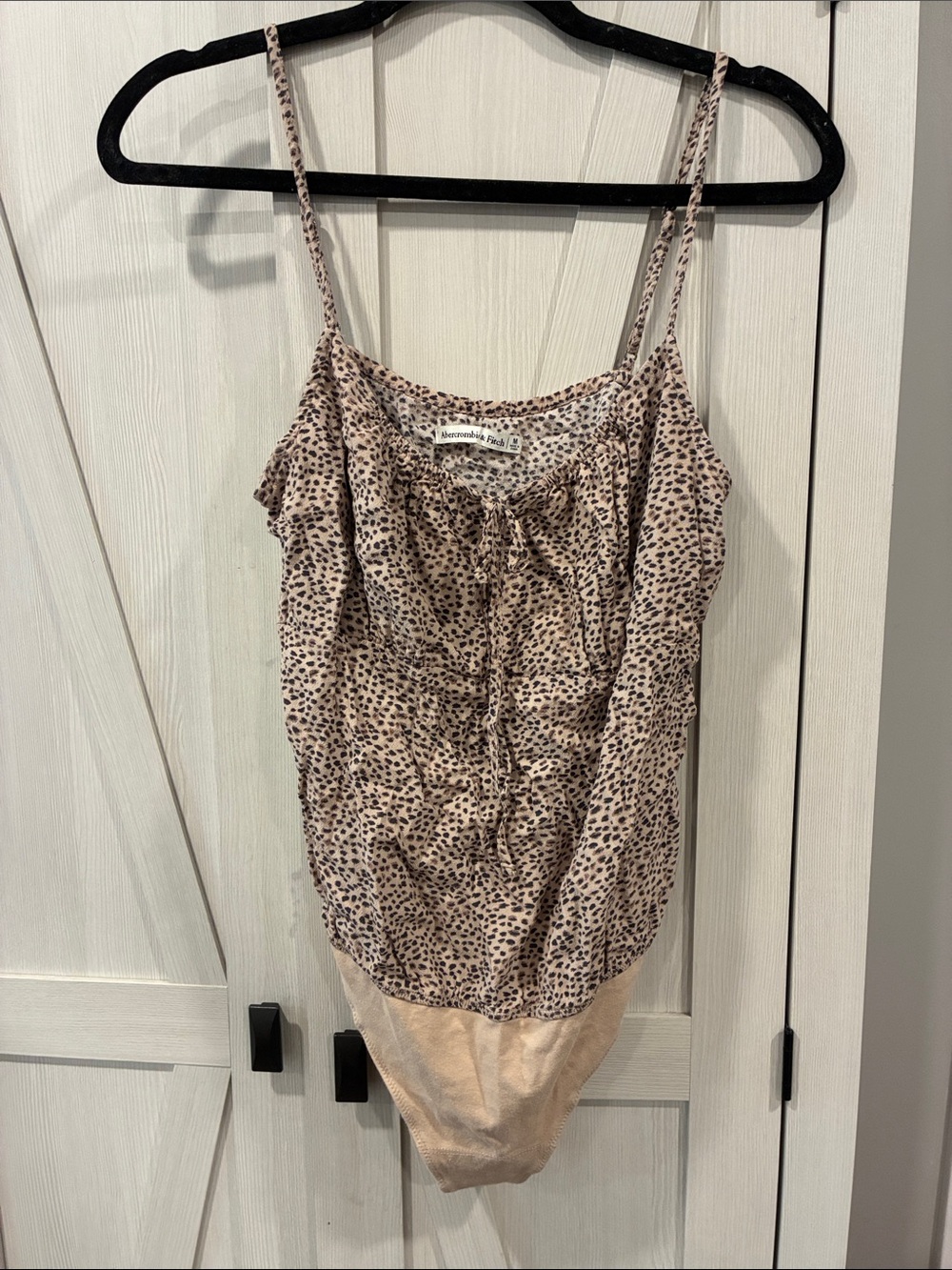 Abercrombie & Fitch Beige Leopard-Print Satin Cami Bodysuit
